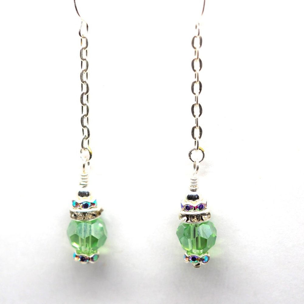Green Crystal Ball & Chain Earrings